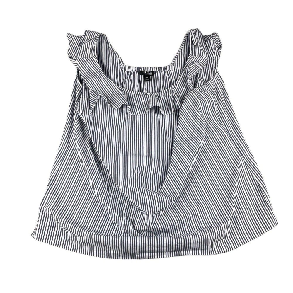 A.N.A Top Women's Extra Large White Black Striped Sleeveless Ruffle Shirt Tank